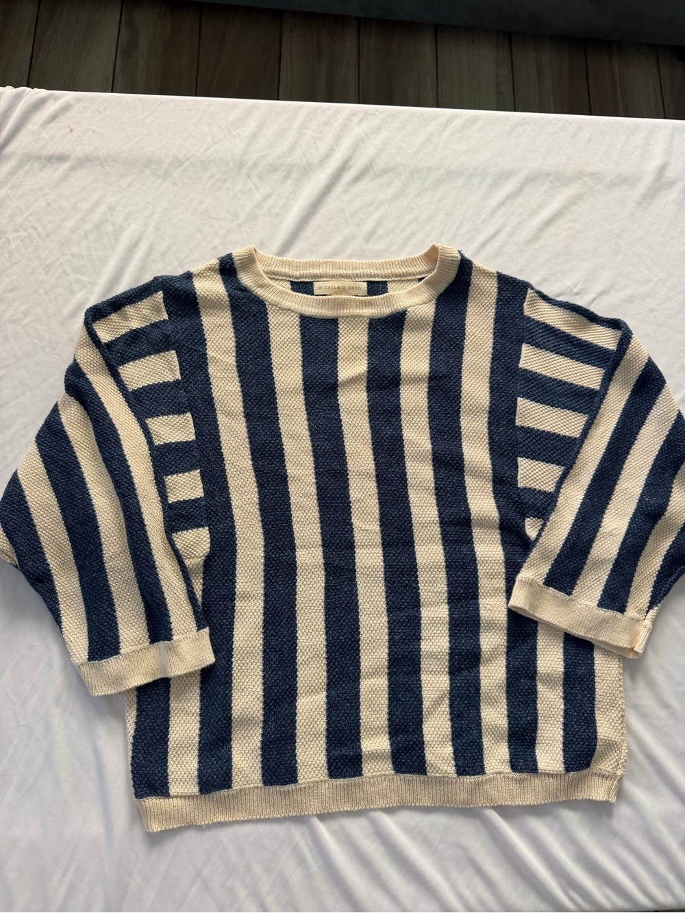 Micaela Greg Reverse Stripe Linen-Cotton Knit Sweater - Size M - Made in USA
